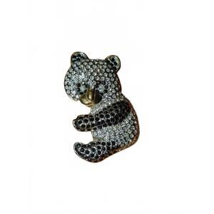 Vintage Butler Panda Bear Black and Clear Crystal Brooch Pin